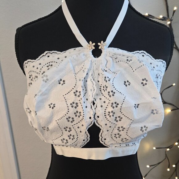 BNWT Savage X Fenty Curvy Broderie Lace Halter Bralette Angel White 3X - Picture 1 of 4